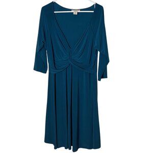 Love Squared Teal Twist Front Midi Dress 3/4 Sleeve 1X Flowy Stretch Date Night